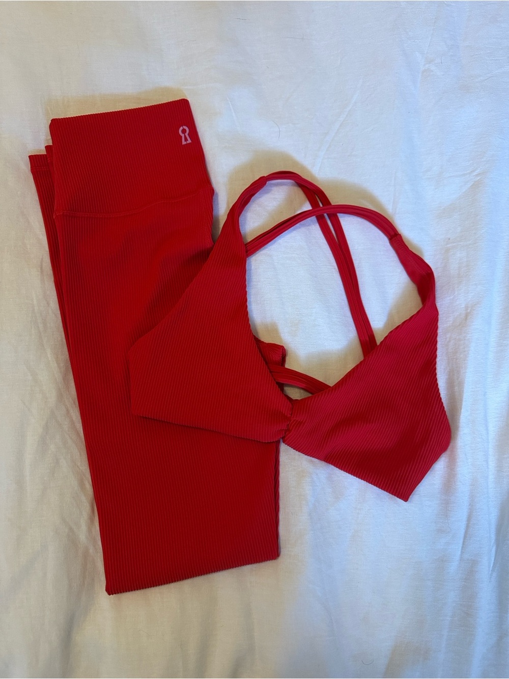Women's Red Ribbed Bralette and Legging Set